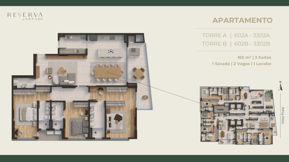 Planta 160 m² · 3 suítes