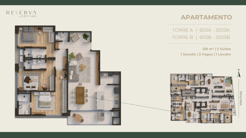 Planta 139 m² · 3 suítes
